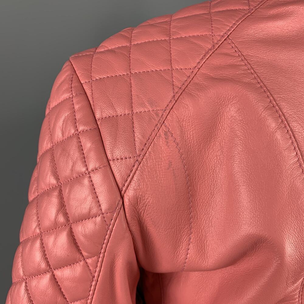 BALENCIAGA Size 6 Pink Quilted Leather Moto Biker Jacket - Picture 9 of 10